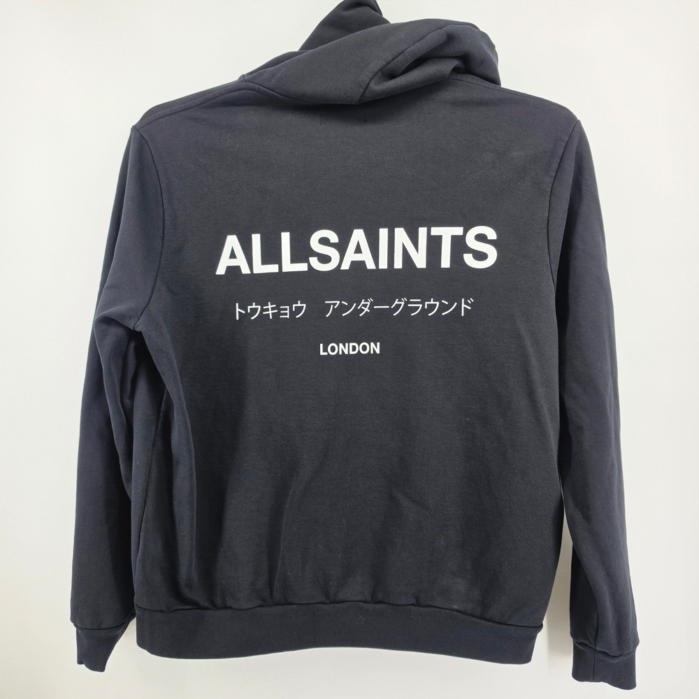 AllSaints Tokyo London Underground Hoodie Mens XL Black Graphic Pullover MG132Y